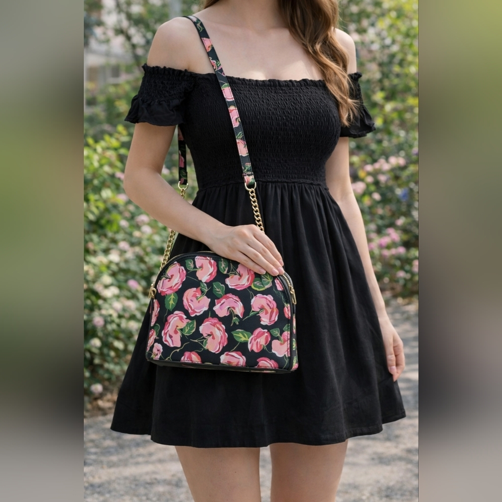 Betsey Johnson Floral Crossbody Faux Leather Purse As New